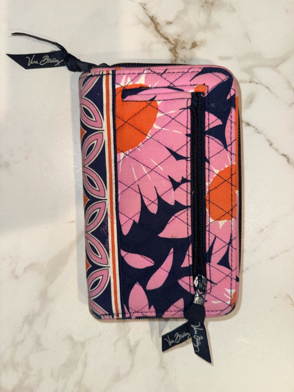 Vera Bradley Zip Around Wallet Pink Blue Print RFID Card Organizer - Picture 2 of 4